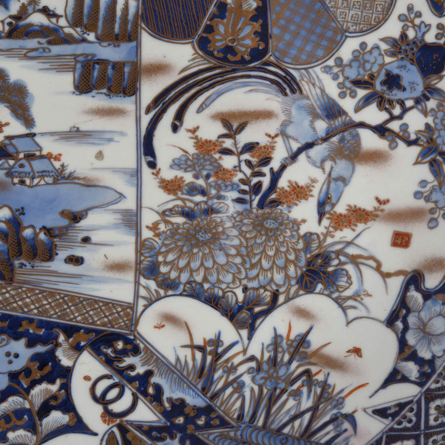 Antique Blue, White, and Gold Arita Japanese Porcelain Charger-5