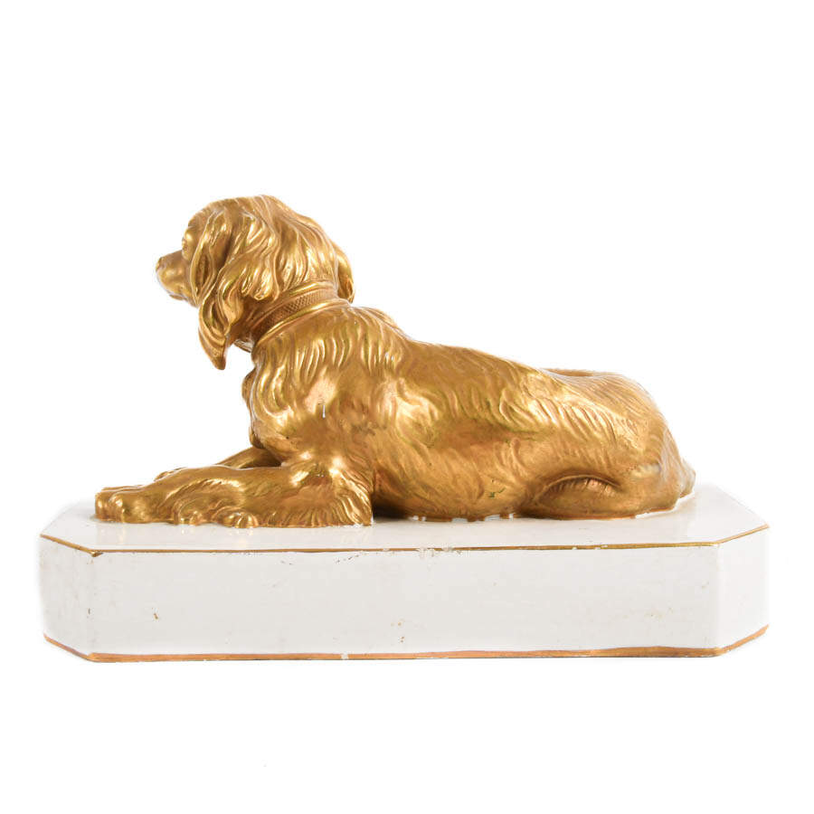 Italian Gilt Porcelain Cavalier King Charles Spaniel Figure-5