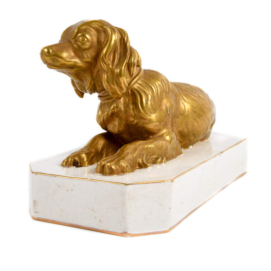 Italian Gilt Porcelain Cavalier King Charles Spaniel Figure-4