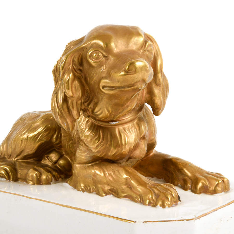 Italian Gilt Porcelain Cavalier King Charles Spaniel Figure-3