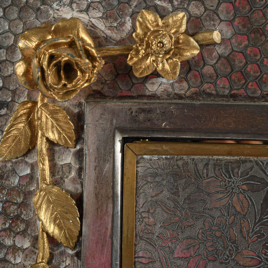 Ornate Silver and Brass Figural Motif Triptych Vanity Mirror-3