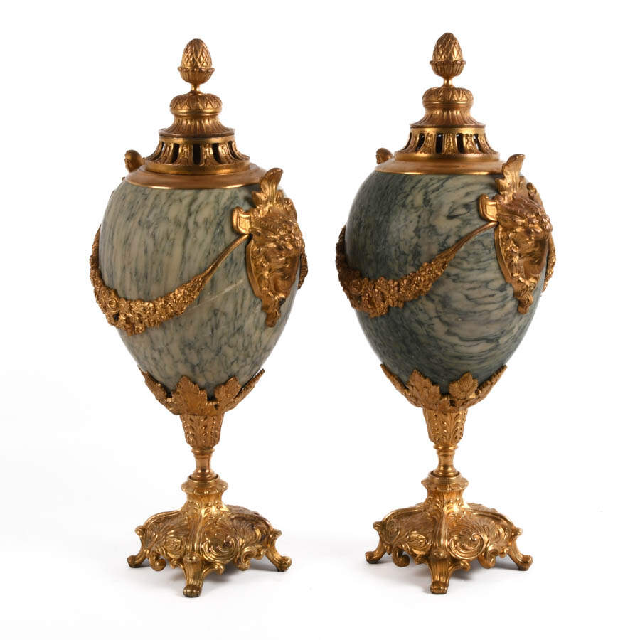 Antique Pair of Bronze and Green Marble French Balusters-2