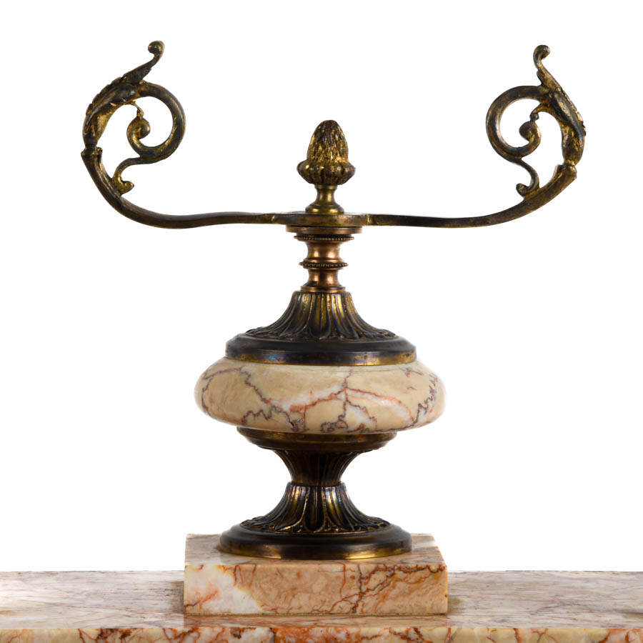 Antique French Delamont Marble Clock and Garnitures Set-3