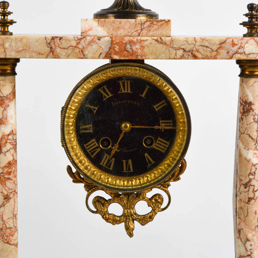 Antique French Delamont Marble Clock and Garnitures Set-2