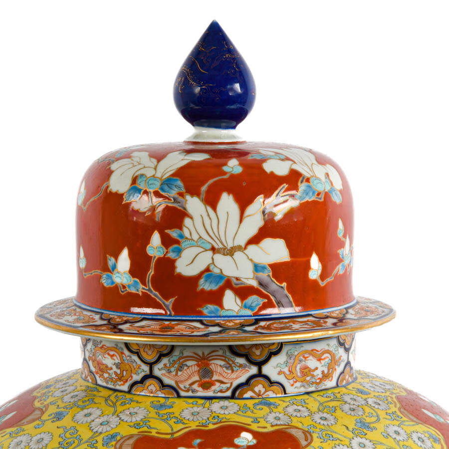 Oversized Japanese Porcelain Imari Lidded Urn-2