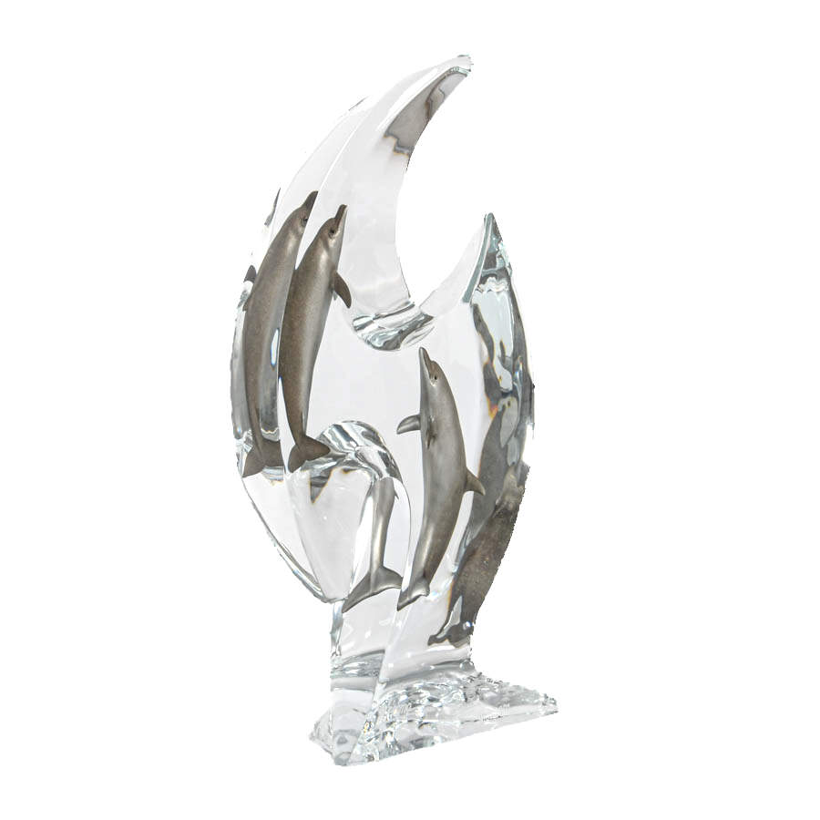 Signed Dan Medina Limited-Edition 393/2001 Lucite Dolphin Sculpture-3