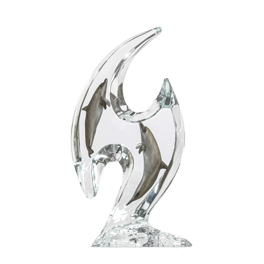 Signed Dan Medina Limited-Edition 393/2001 Lucite Dolphin Sculpture-1