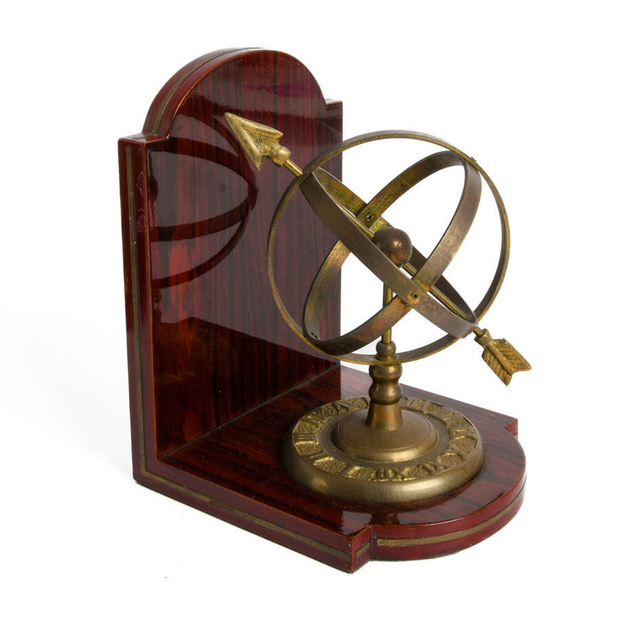 Pair of Brass and Mahogany Armillary Bookends-6