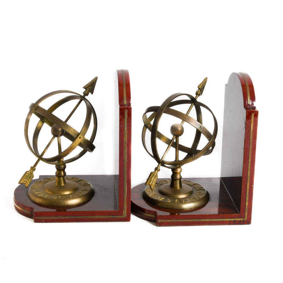 Pair of Brass and Mahogany Armillary Bookends-3
