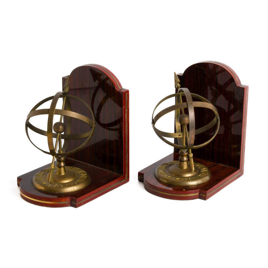 Pair of Brass and Mahogany Armillary Bookends-2