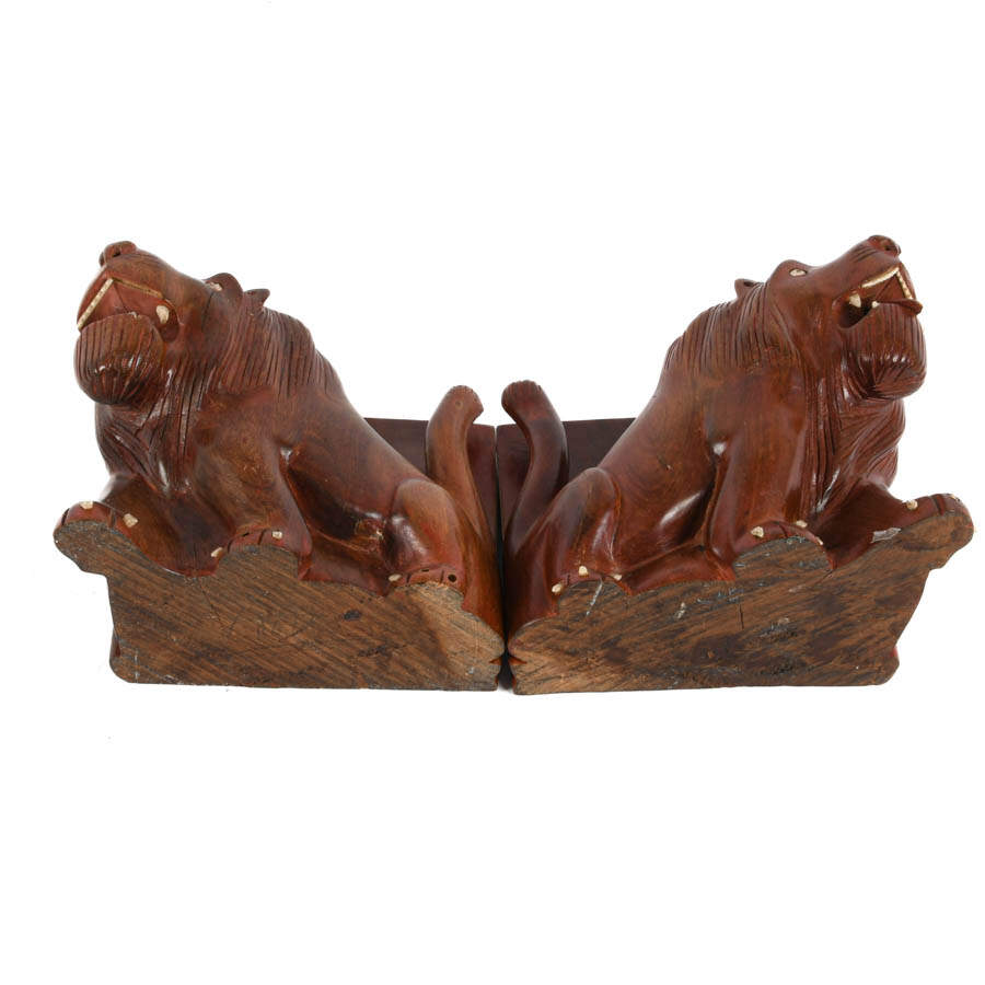 Pair of Carved Wood Lion Bookends-9