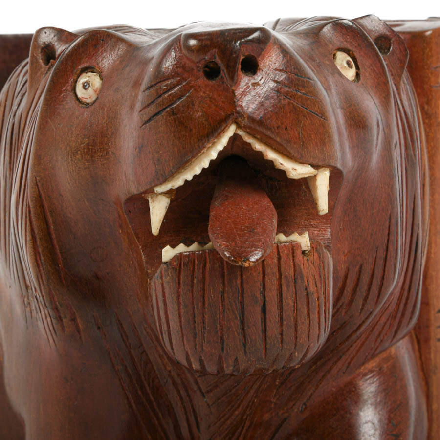 Pair of Carved Wood Lion Bookends-4