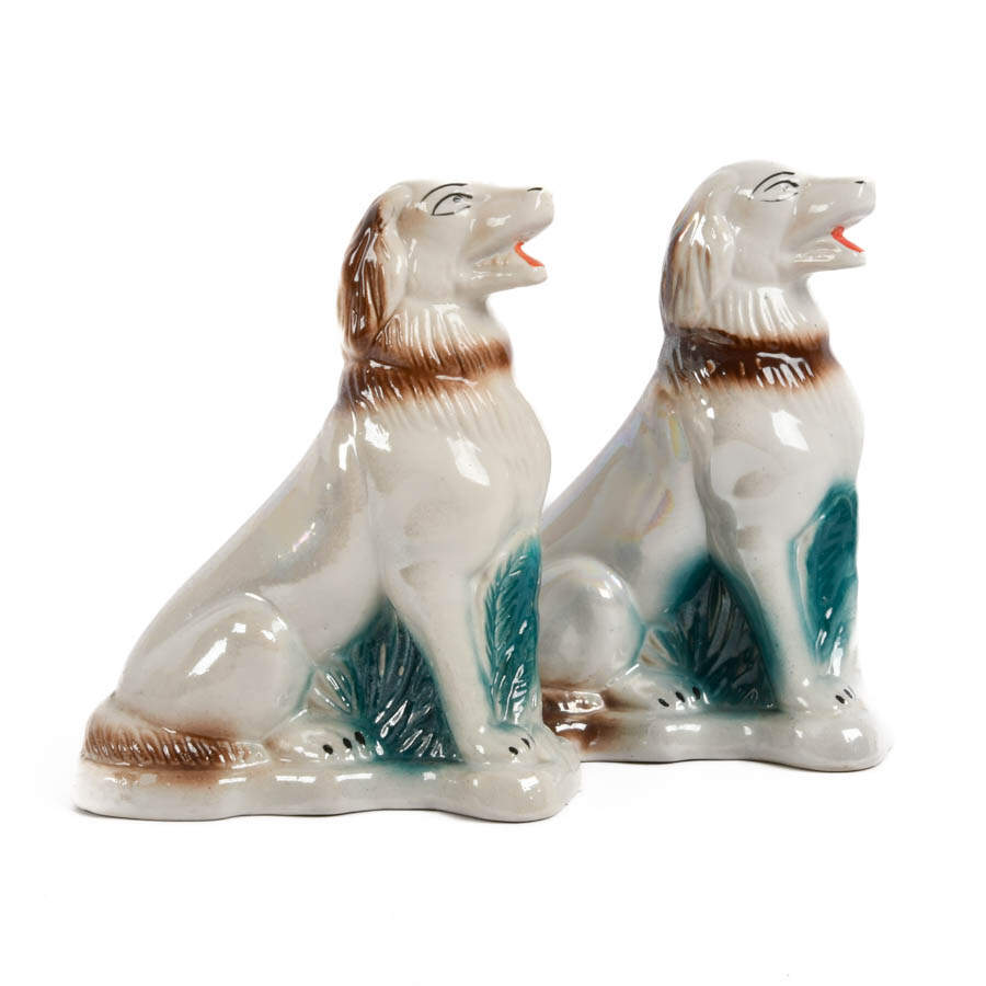 Pair of Lusterware Spaniel Dog Statues-2