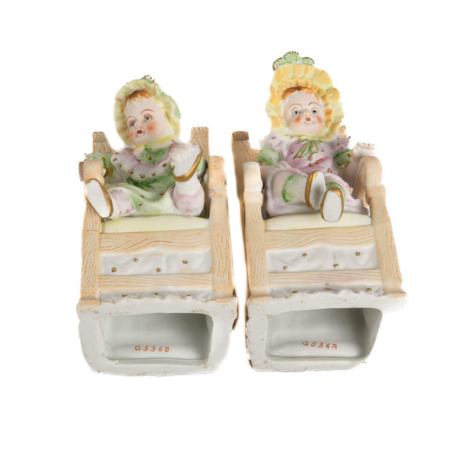 Pair of German Bisque Seated Children Figures-9