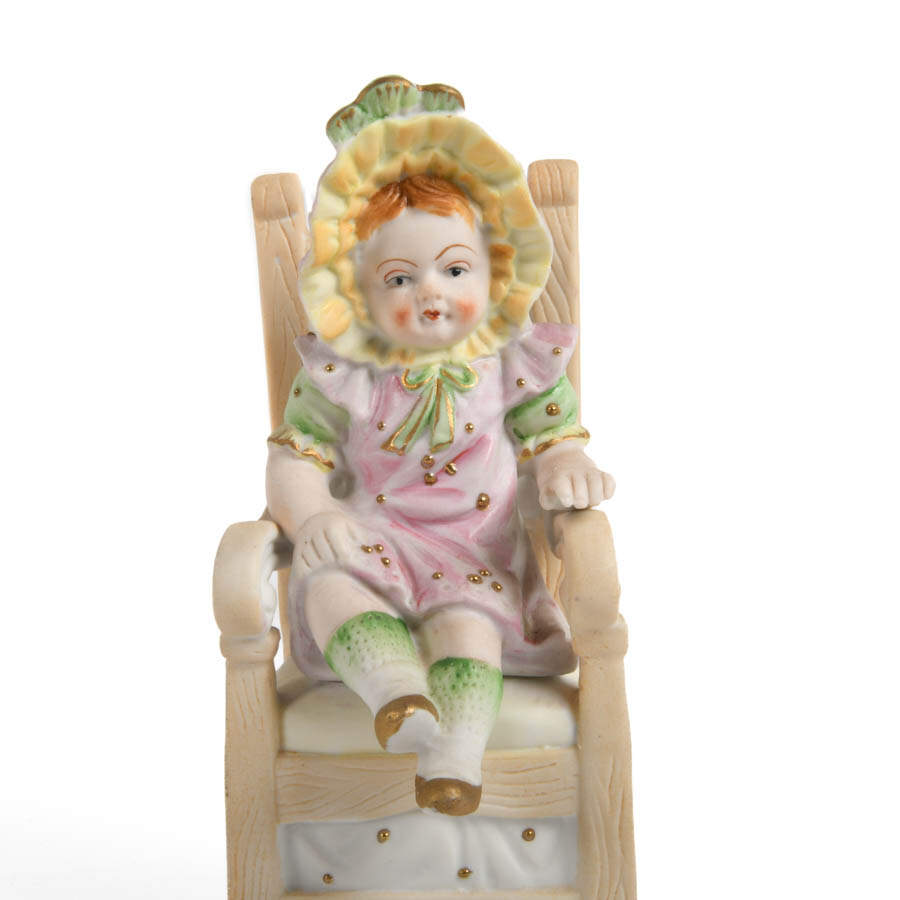 Pair of German Bisque Seated Children Figures-7
