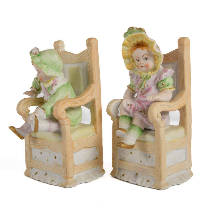 Pair of German Bisque Seated Children Figures-2