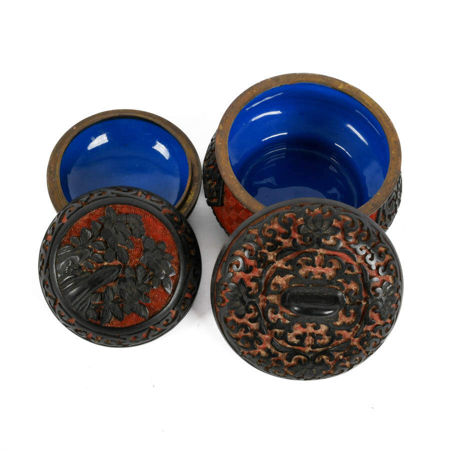 Pair of Chinese Carved Cinnabar, Enamel, and Black Lacquer Box-3