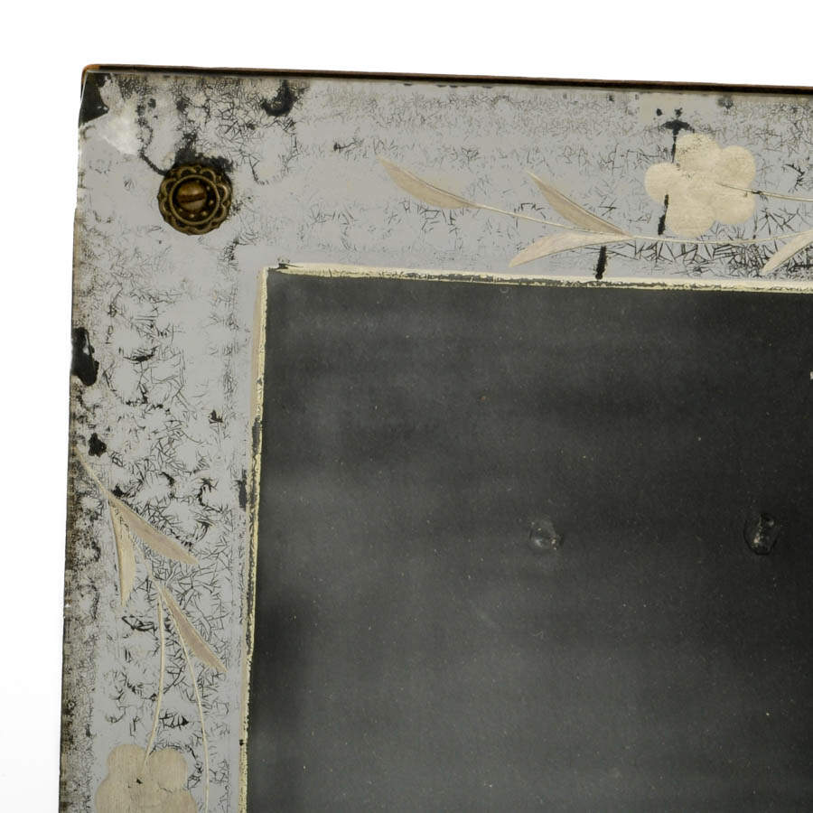Art Deco Mirrored Glass Floral Picture Frame-3