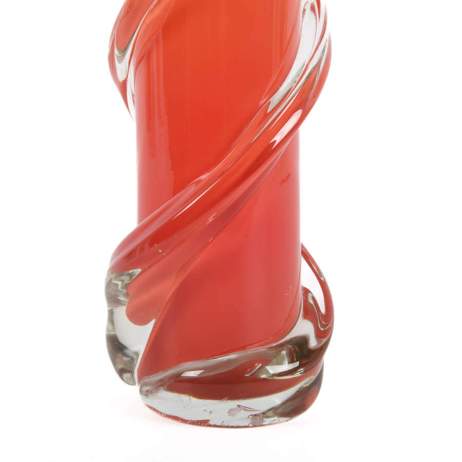 Signed Matthew Buechner Orange Crystal Art Glass Vase-3