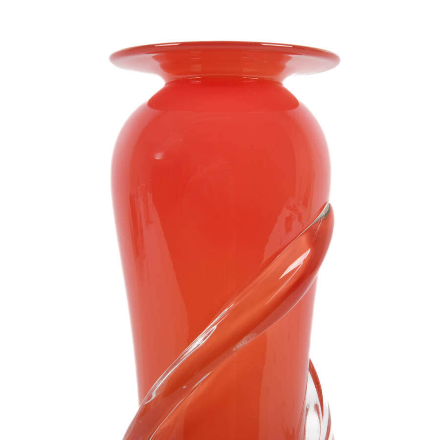 Signed Matthew Buechner Orange Crystal Art Glass Vase-2