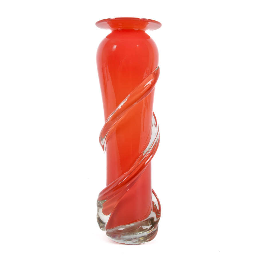Signed Matthew Buechner Orange Crystal Art Glass Vase-1