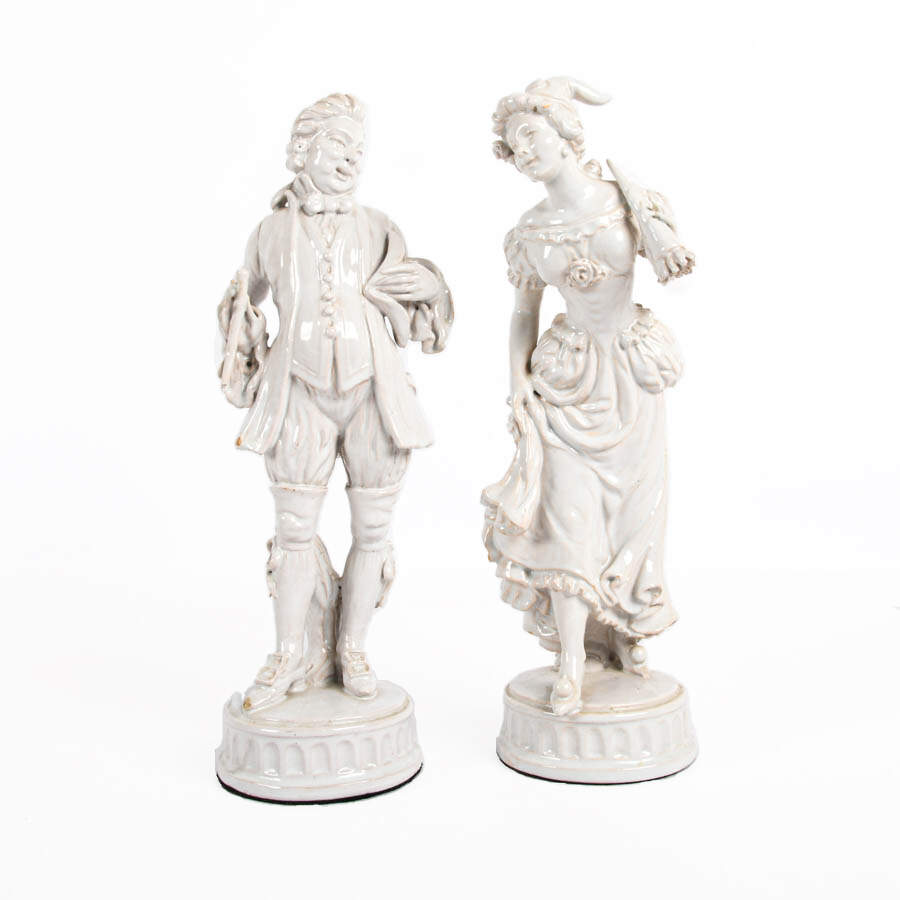 Antique Pair of Blanc De Chine Figural Statues-1