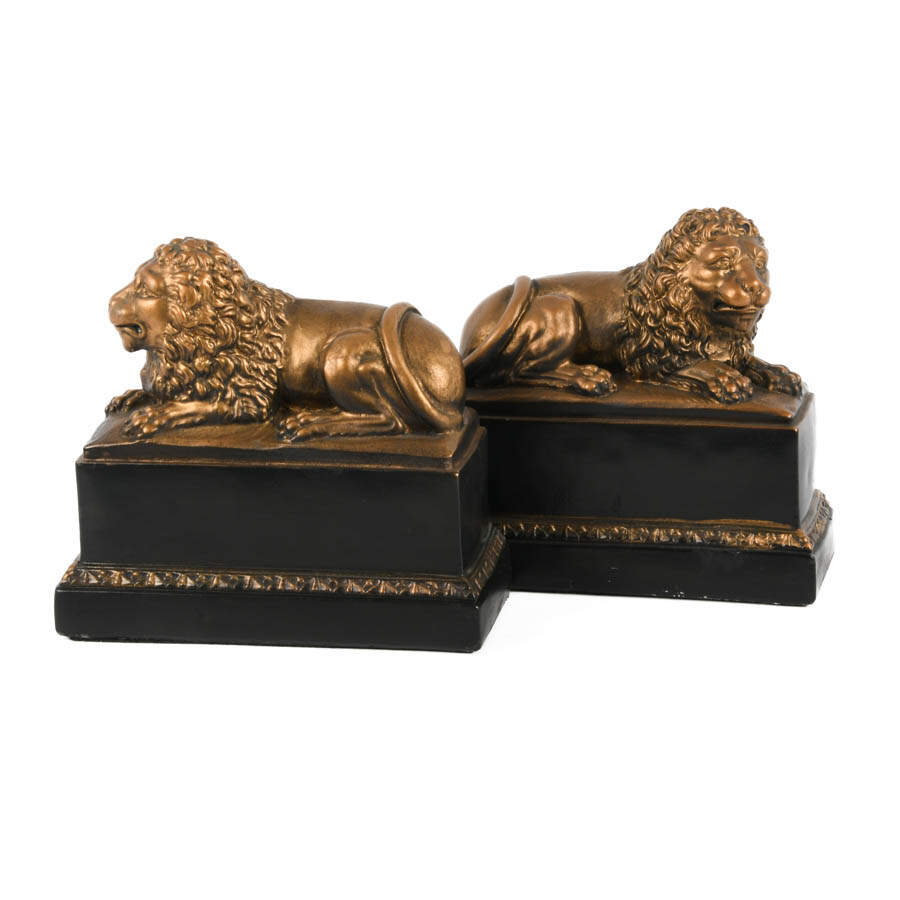 Pair of Composition Reclining Lion Bookends-5