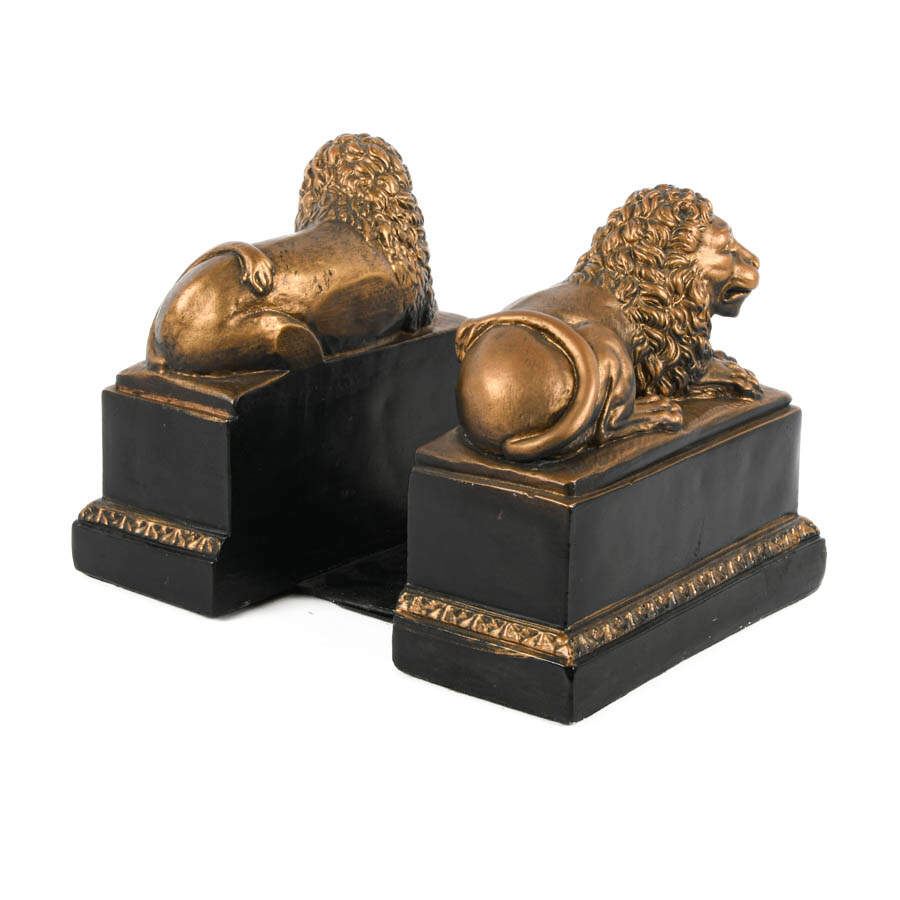 Pair of Composition Reclining Lion Bookends-4