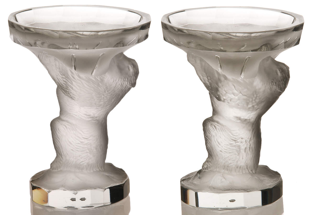Pair of Art Deco Crystal Figural Bear Compotes-1