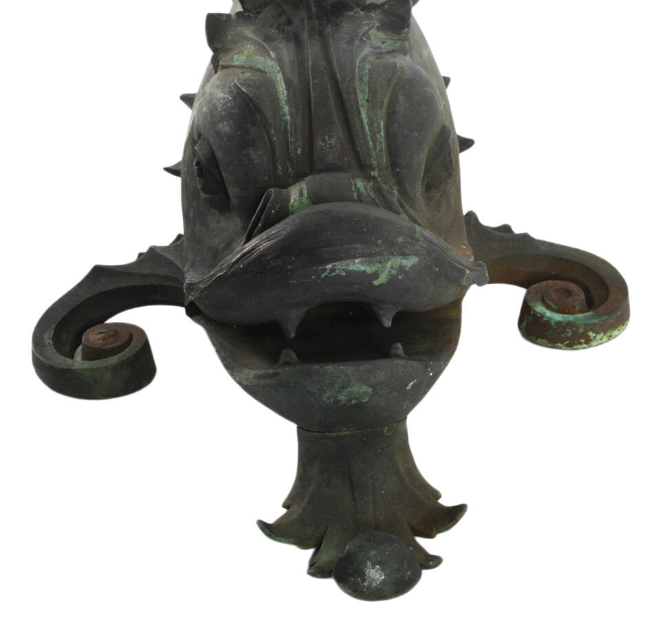 Large Antique Cast Iron Dolphin Architectural Detail-3