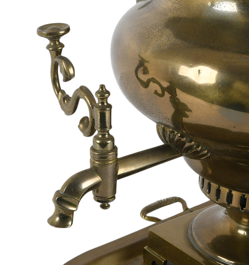 Antique Russian Brass Samovar with Tray-13