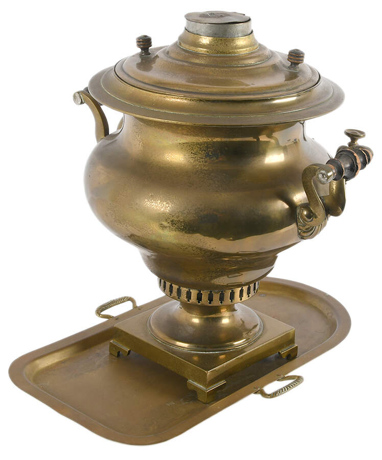 Antique Russian Brass Samovar with Tray-2