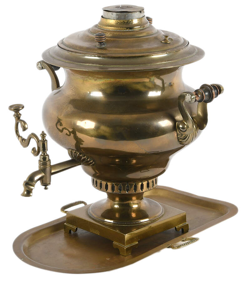 Antique Russian Brass Samovar with Tray-1
