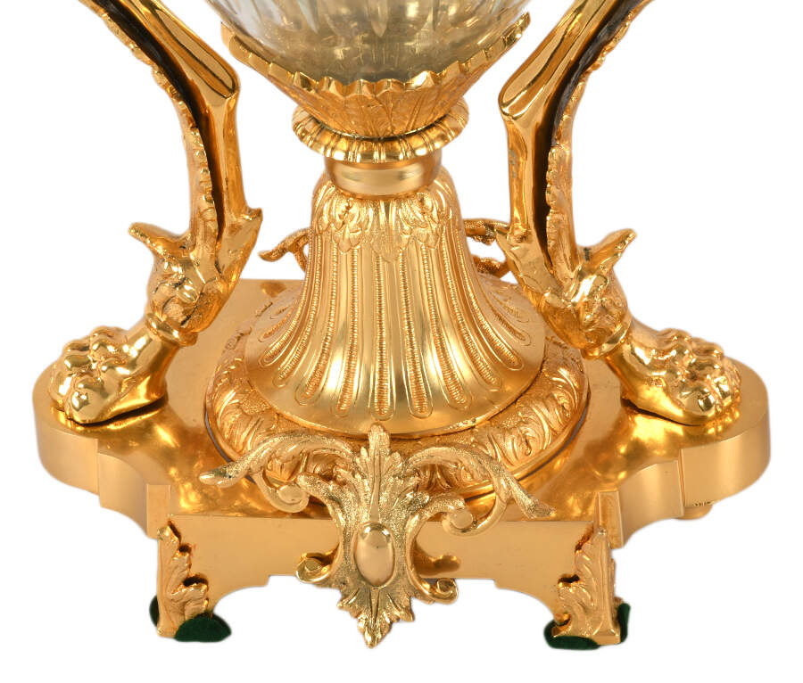 Matched Pair Signed Baccarat Gilt Bronze and Figural Urns-5