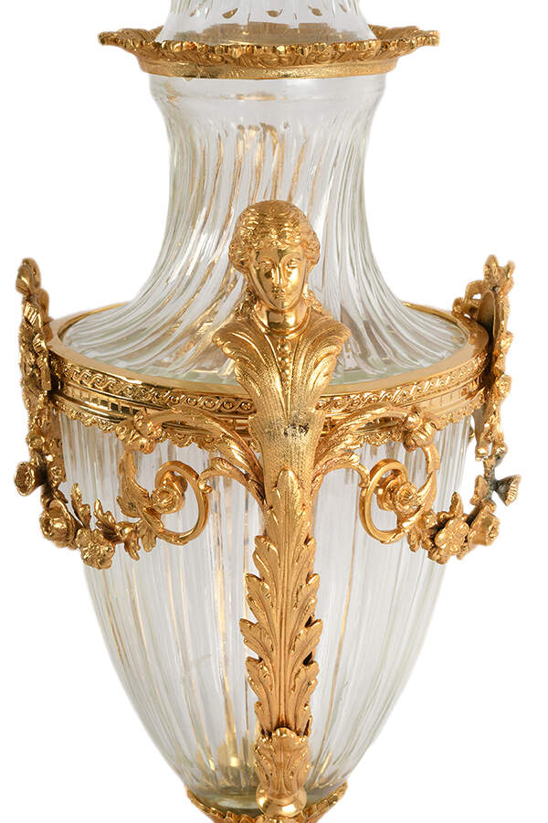Matched Pair Signed Baccarat Gilt Bronze and Figural Urns-4