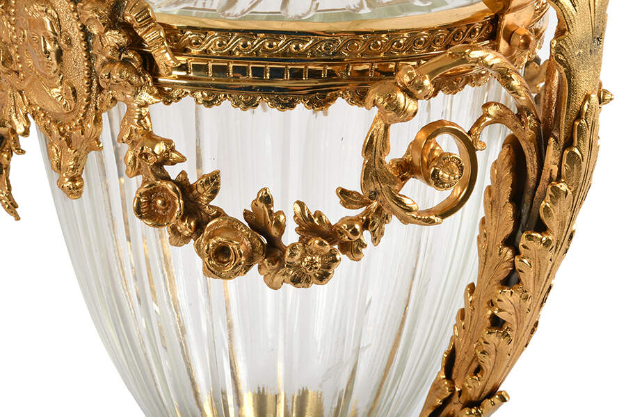 Matched Pair Signed Baccarat Gilt Bronze and Figural Urns-2