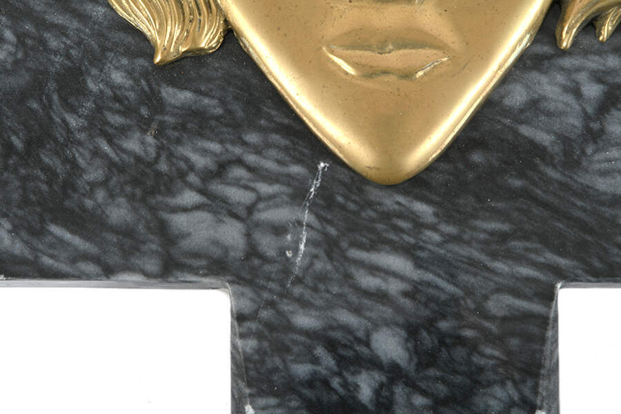 Fan Shape Marble and Brass Lady Sculpture-13