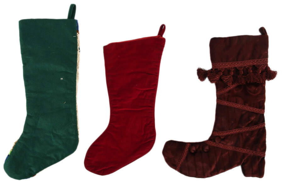 Grouping of Three Velvet and Needlework Christmas Stockings-2
