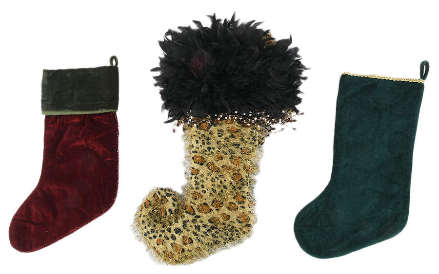 Grouping of Three Fabric and Beaded Christmas Stocking-2