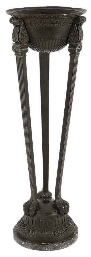 Heavy Cast Metal Torchère Plant Stand on Marble Base-1