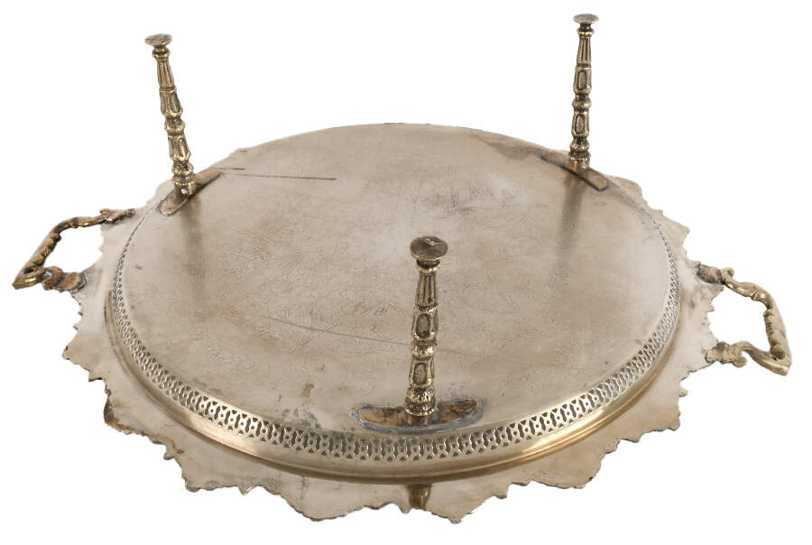 Moroccan Silver-Plated Metal Tray Table-2
