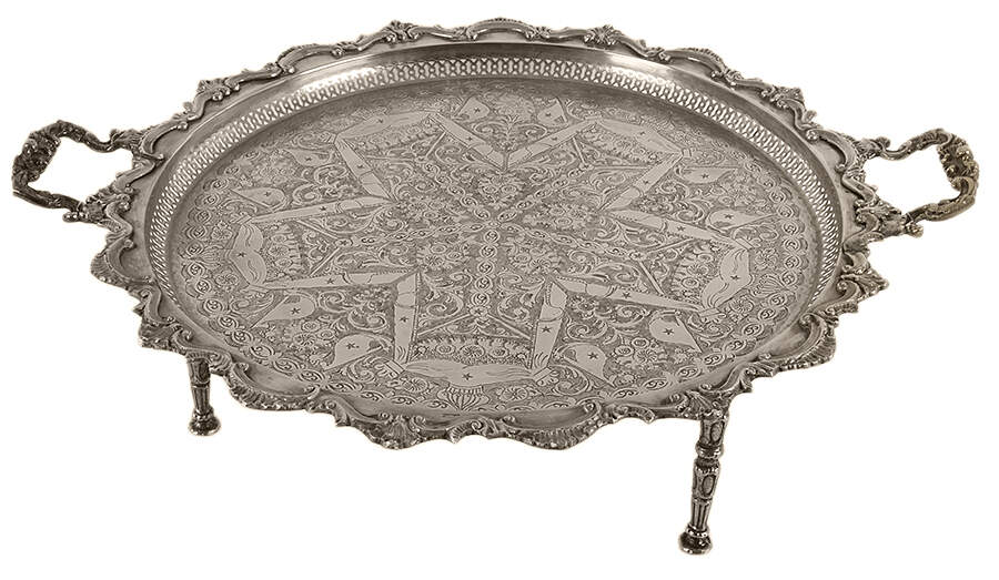 Moroccan Silver-Plated Metal Tray Table-1
