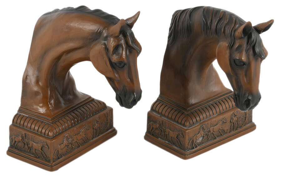 Pair of Composition Horse Head Bust Bookends-2