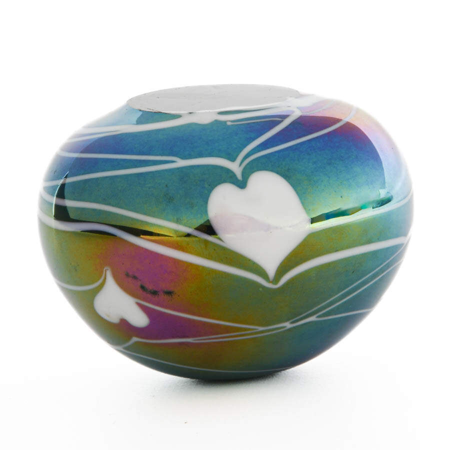 Hand Blown Iridescent Art Glass Hearts Paperweight-4