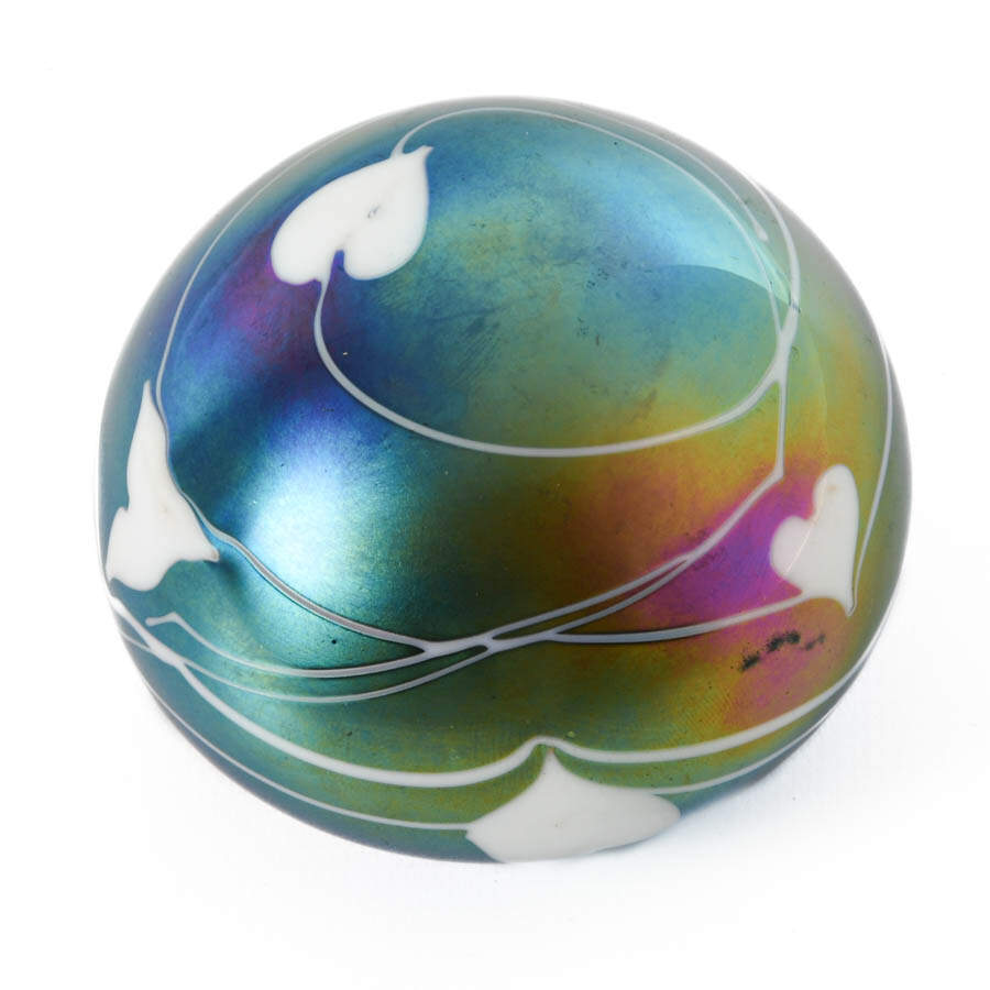 Hand Blown Iridescent Art Glass Hearts Paperweight-1