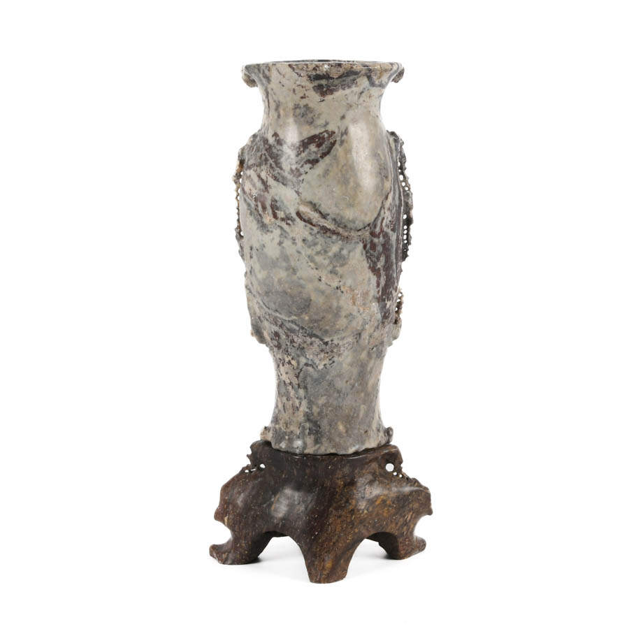 Antique Chinese Carved Floral Soapstone Vase-6