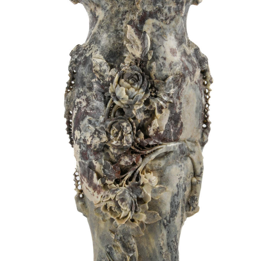 Antique Chinese Carved Floral Soapstone Vase-3