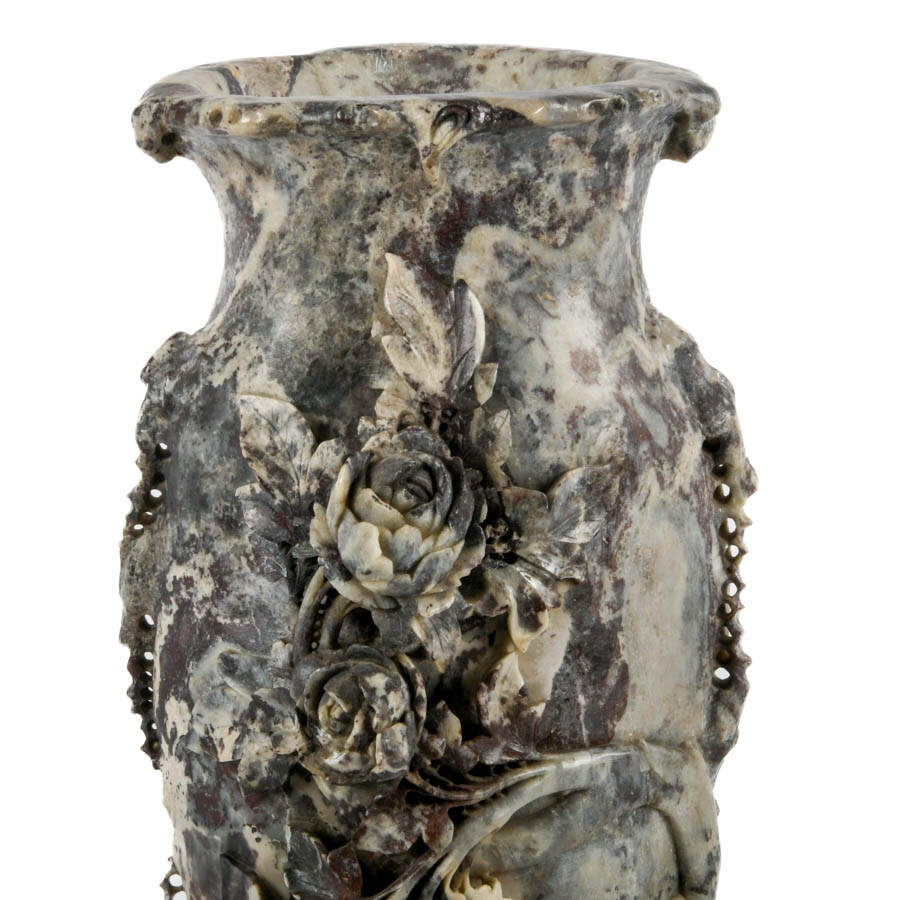 Antique Chinese Carved Floral Soapstone Vase-2