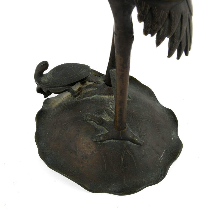 Japanese Bronze Crane and Turtle Grouping Candle Holder-7