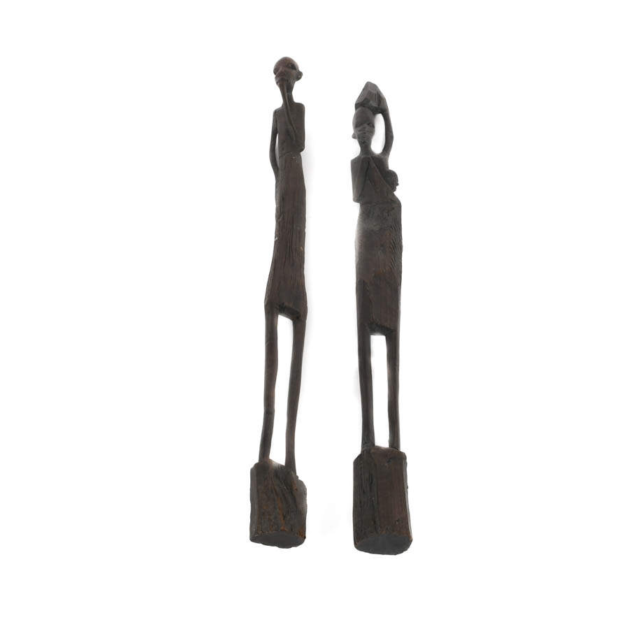 Pair of Carved Wood Tribal African Statues-7